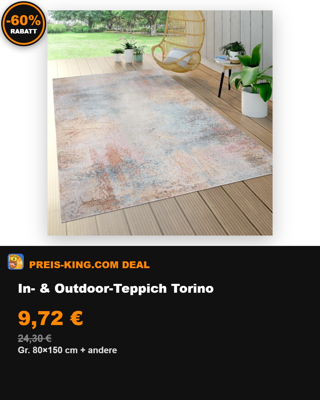 Torino Teppich 80x150 cm – Top‑Deal für Innen & Außen** 🔥 9,72 € inkl. Versand statt 24,30 € -60% 🔥 Ein echter Hingucker, der Komfort und Design verbindet. Welche Vorteile seht
