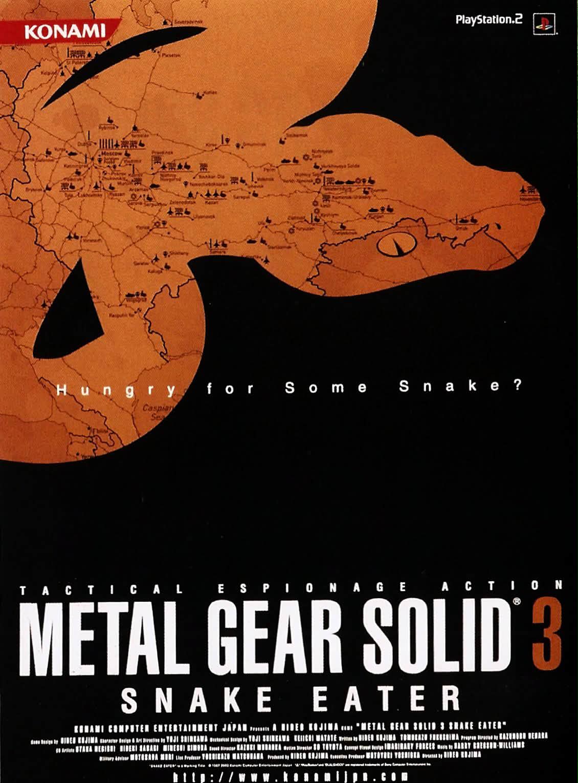 Promotional posters for MGS 3, 4, and 5