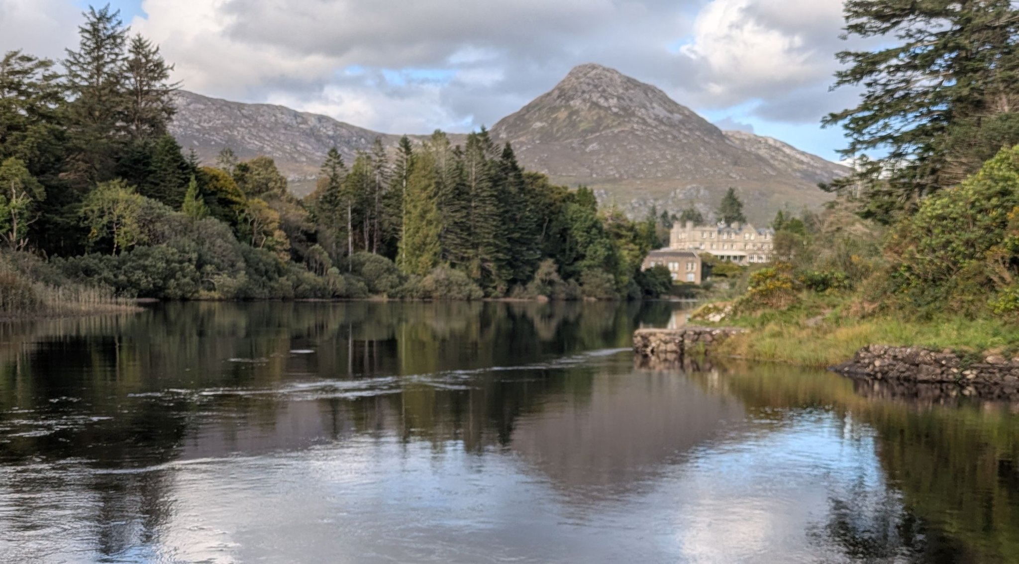 The Owenmore river and Ballynahinch Castle