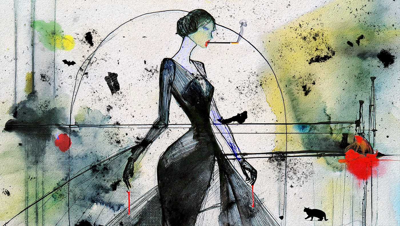 ①バイオリンを弾く女性（水彩画風) ① A woman playing the violin