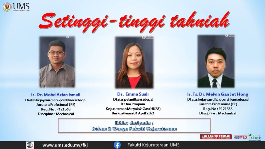 Setinggi-tinggi ucapan tahniah... - Fakulti Kejuruteraan UMS | Facebook