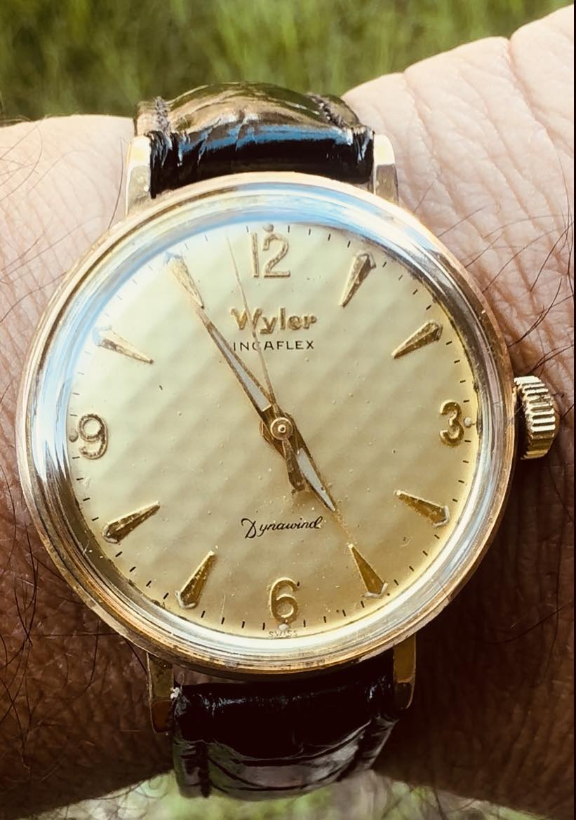 Montre Vintage Wyler Incaflex Dynawind - Mécanique Automatique, Boîtier Acier, Bracelet Cuir Rouge