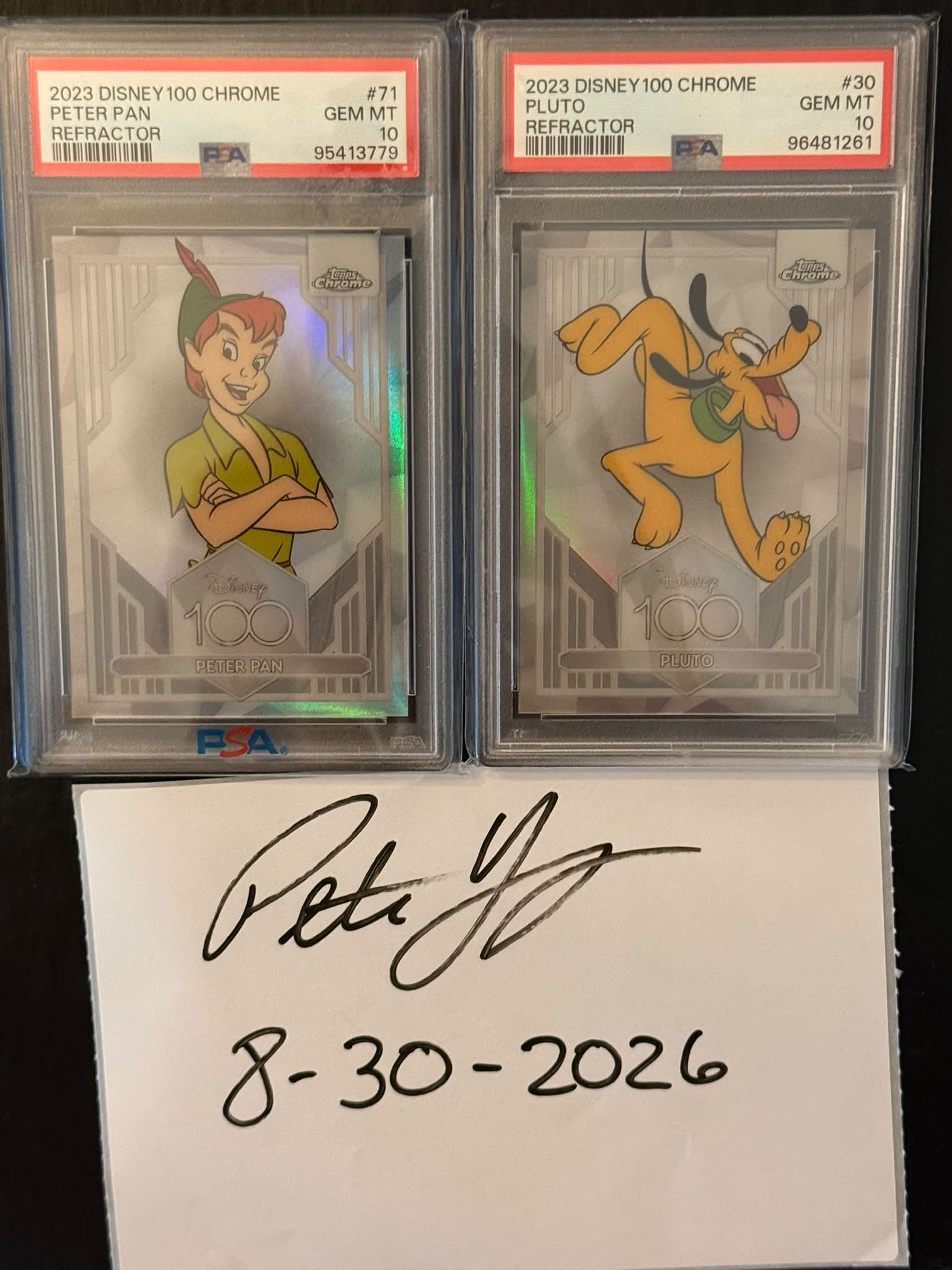 2023 Topps Chrome Disney 100 Peter Pan and Pluto PSA 10 refractors