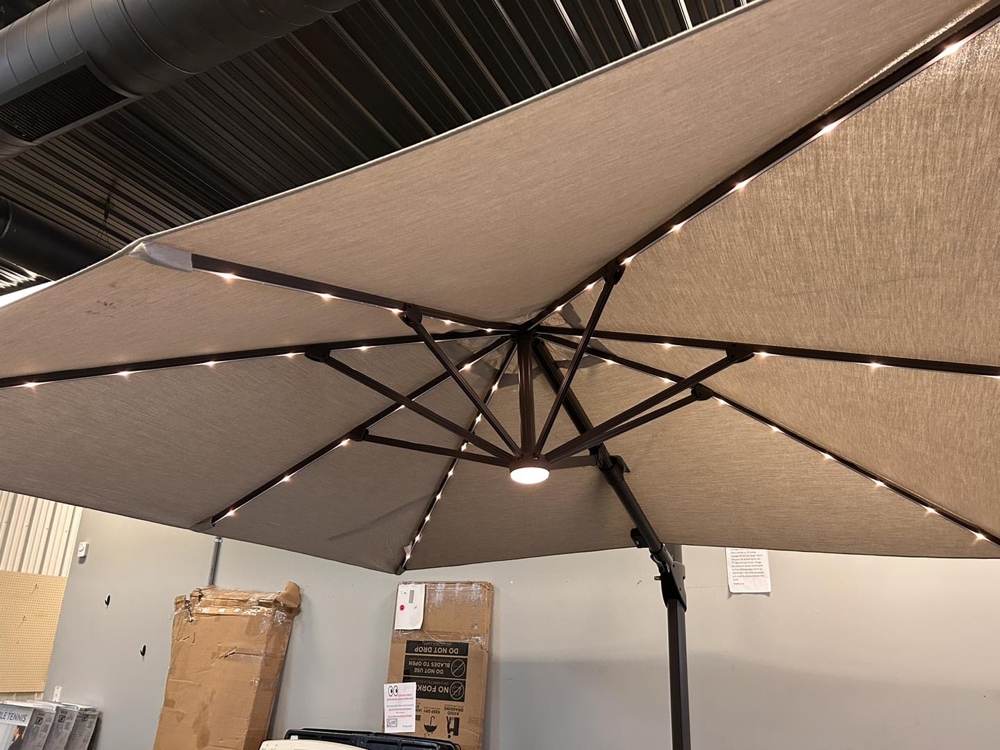 hampton bay 11 ft led round offset patio umbrella used Garden Winds Replacement Canopy Top for Solar Evenings with your friends and family will become a bit brighter and more whimsical with the addition of a patio umbrella with LED lighting Allen + Roth 11 Ft
