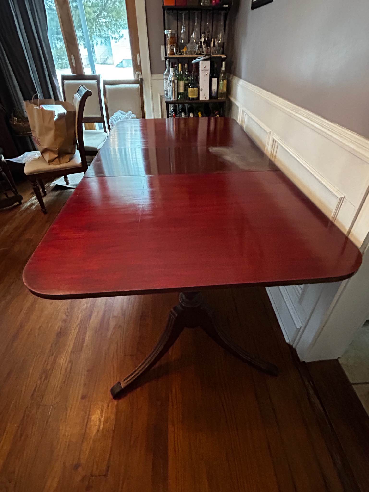Extendable Dark Wood Dining Table with four chairs 78x 40 Chairs needs ...