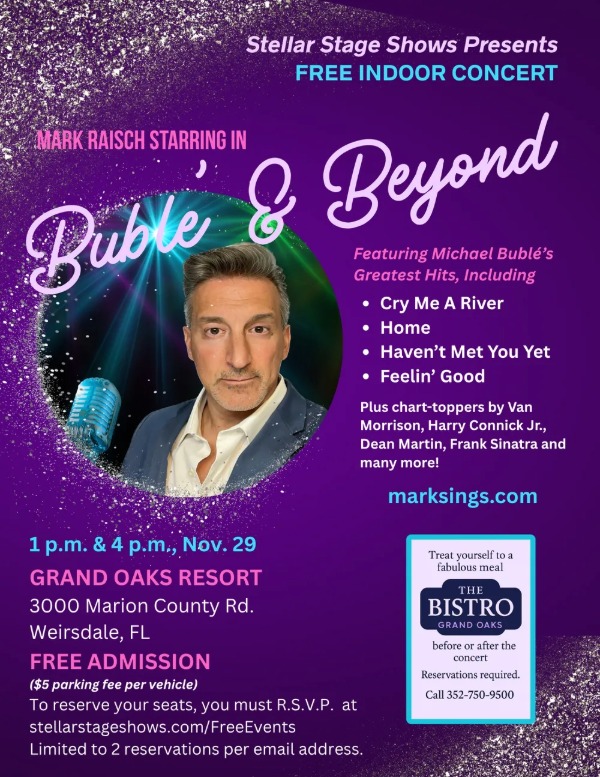 Mark Raisch’s Buble’ and Beyond, Free Concert, November 29, 1PM & 4PM