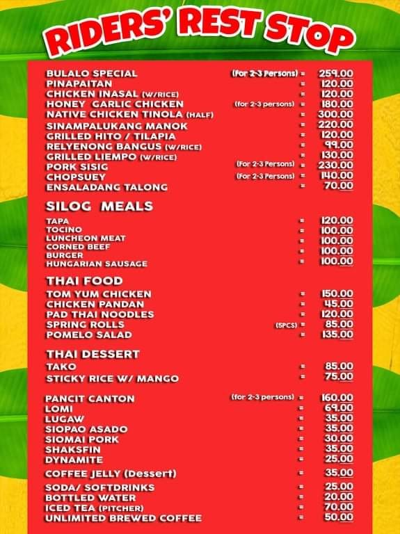 Updated list of our menu 👍👍👍 - Riders' Rest Stop | Facebook