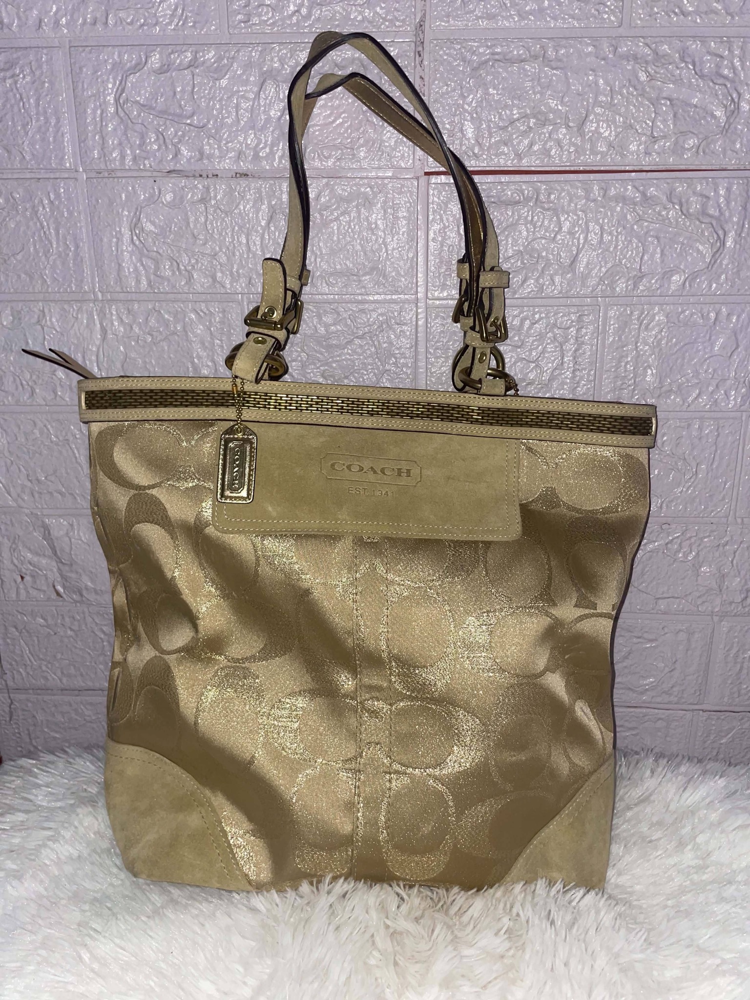 Original Coach Signature Beaded Leather Suede Tote Bag