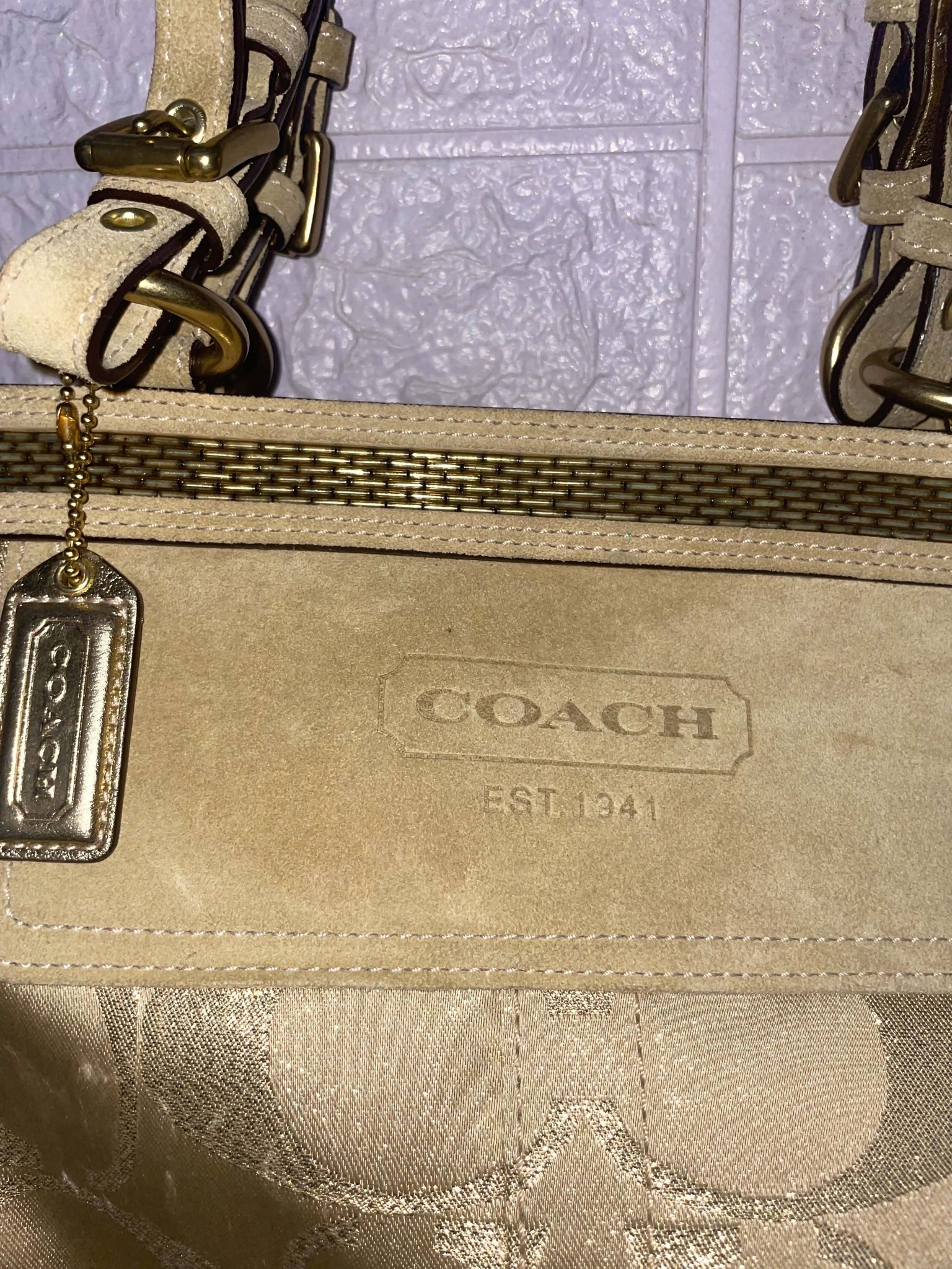 Original Coach Signature Beaded Leather Suede Tote Bag