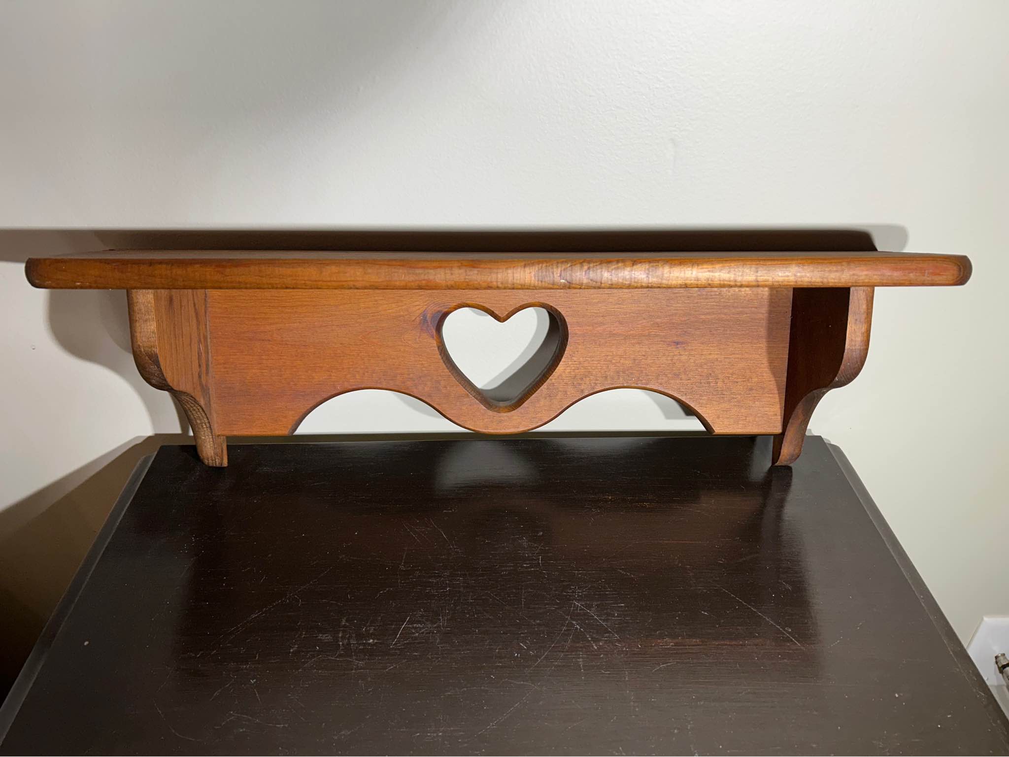 Vintage 1980s Country Farmhouse Solid Wood Heart Cutout Wall Shelf