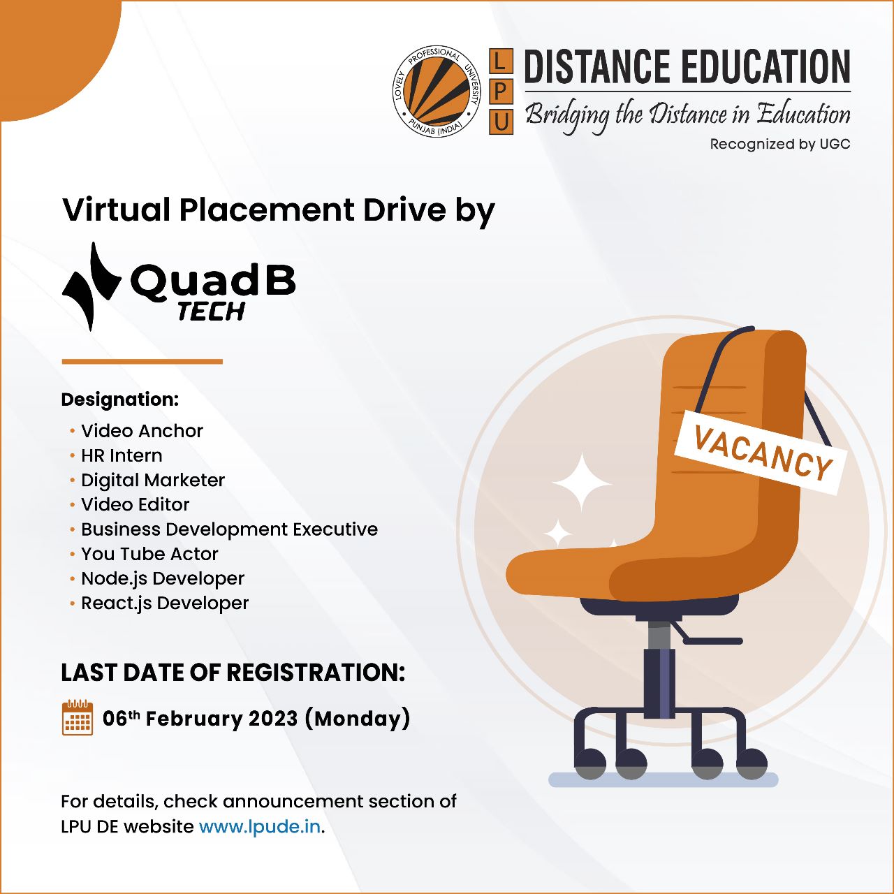 LPU Distance Education - QuadB Tech is conducting a placement drive for ...