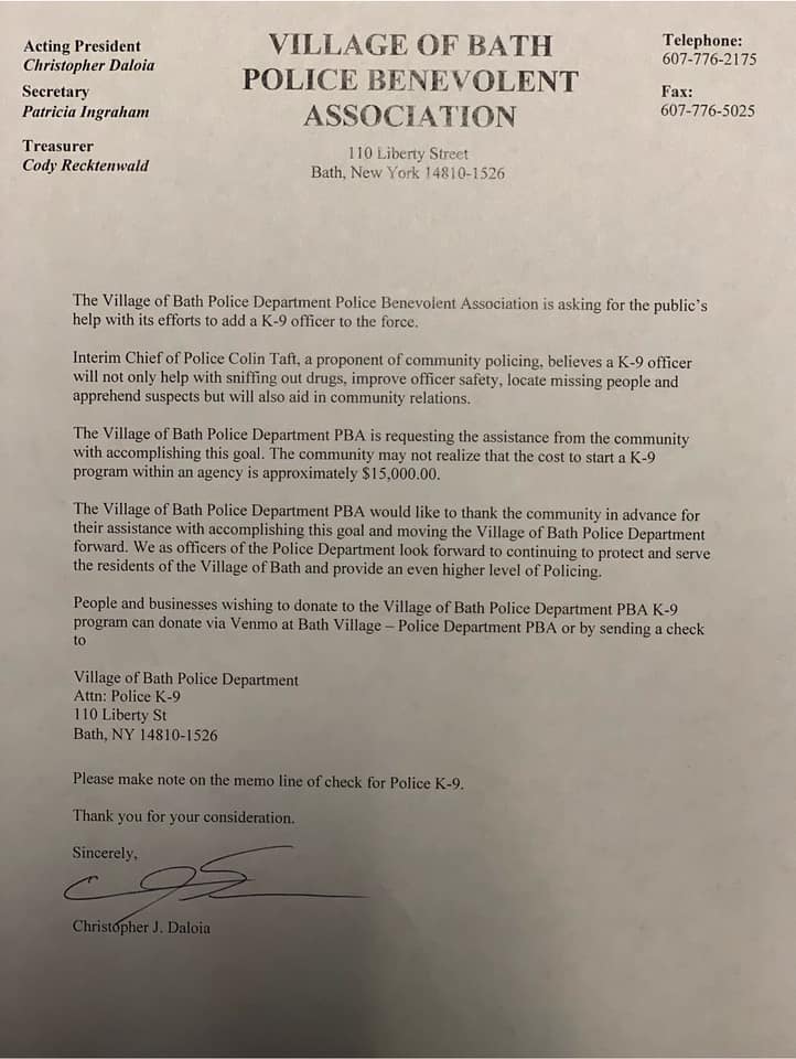 Bath - The Bath Village Police Benevolent Association is pleased to ...