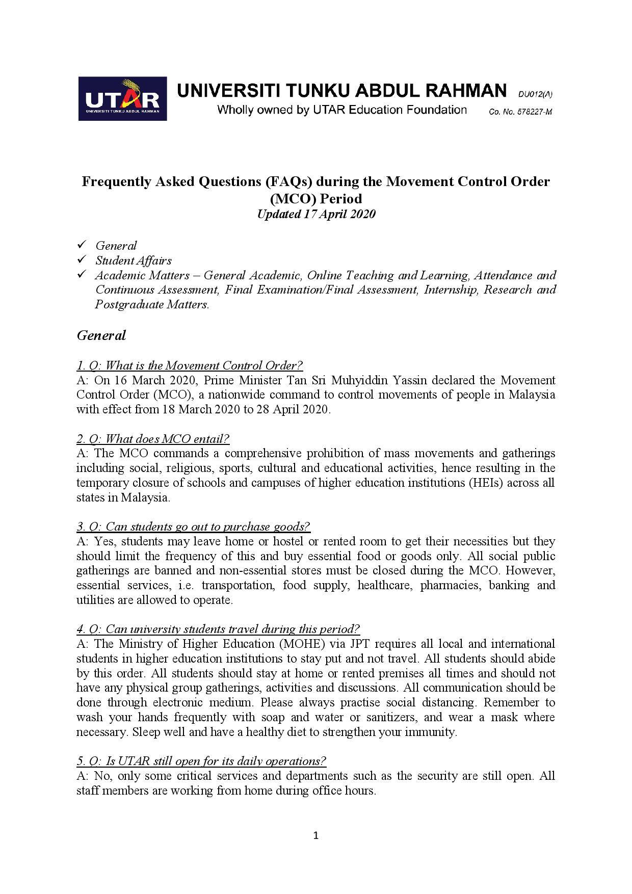 Frequently Asked... - Universiti Tunku Abdul Rahman (UTAR)