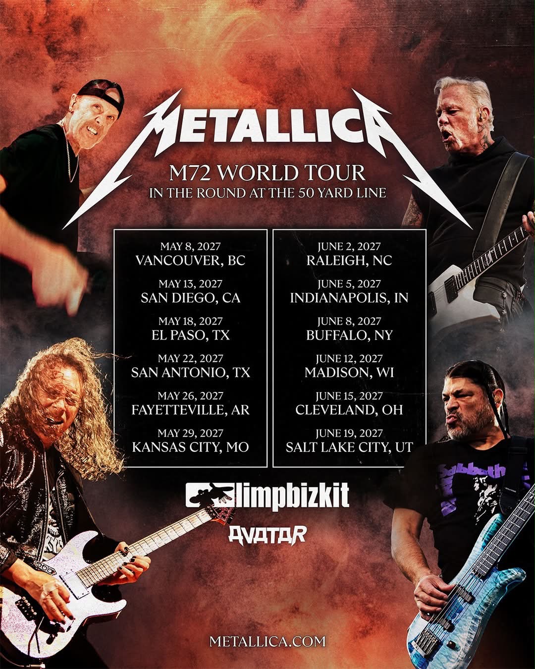 ⚡ M72 WORLD TOUR '27 ⚡ With Limp Bizkit & Avatar Tickets On Sale