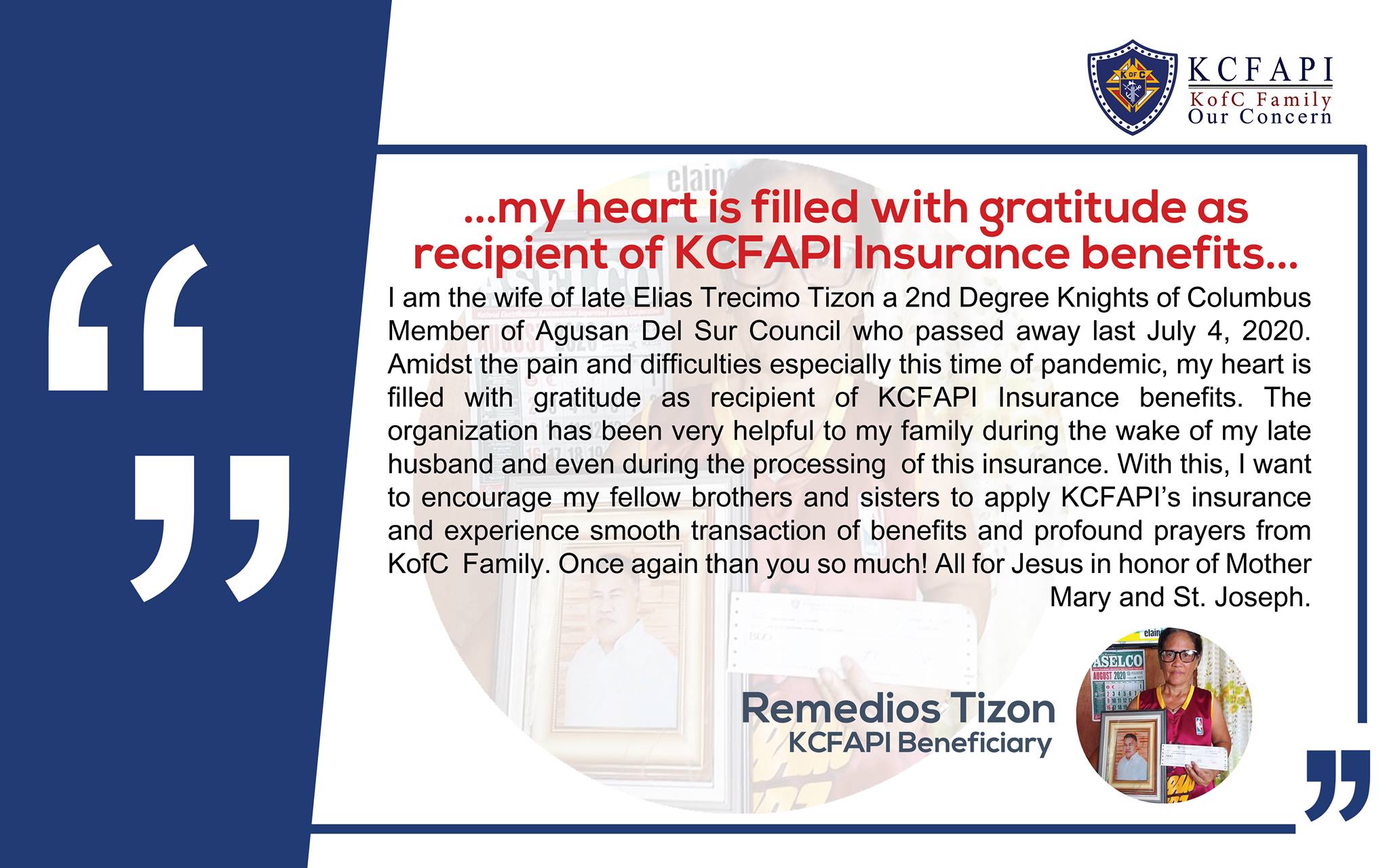 Providing Welfare for the KC Family, The late Bro. Elias A true Knights ...