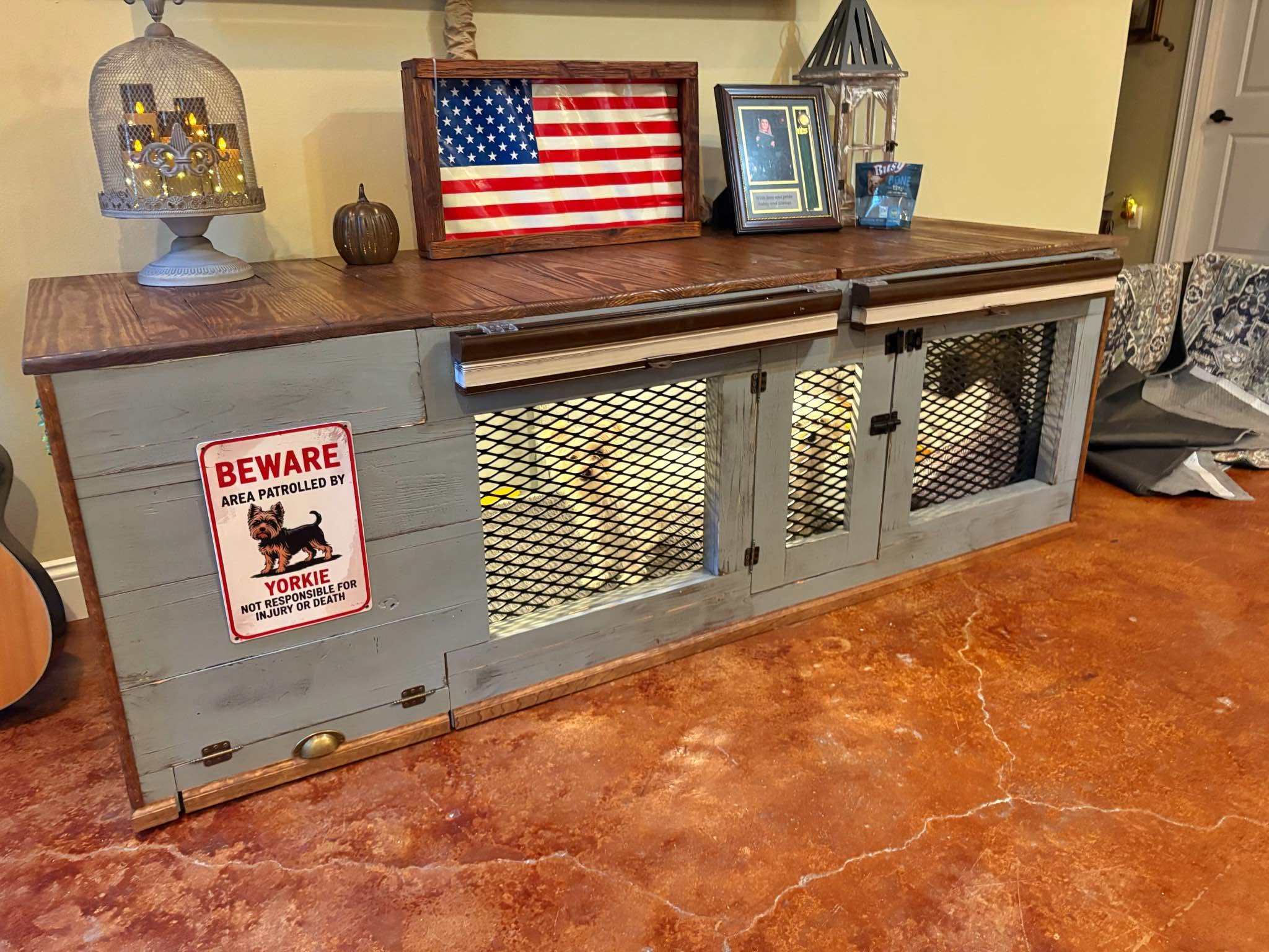 Photo inspiration: Live Edge Pet Kennel With Wheels Reference: Living Room Dog Kennel