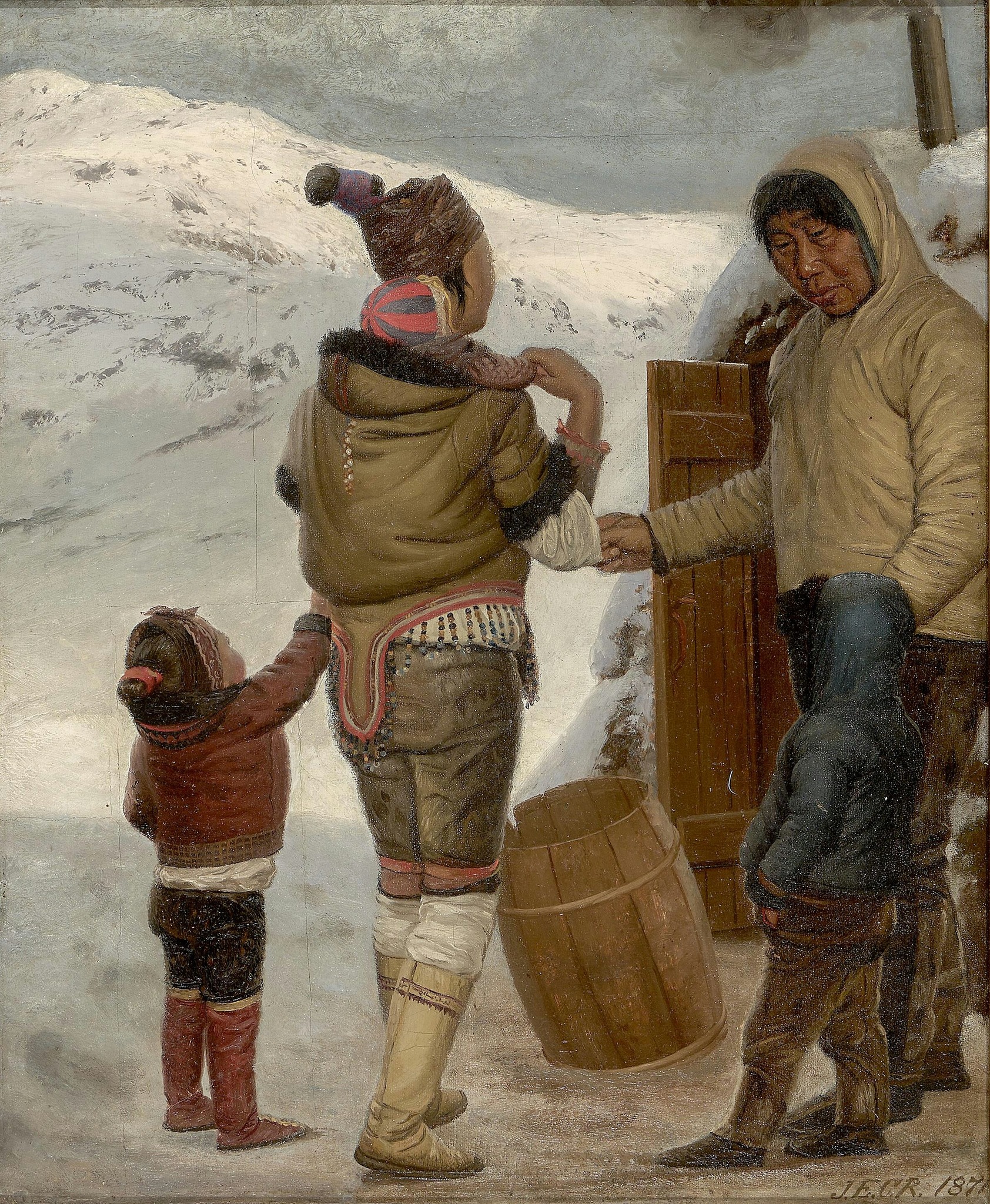 A Greenland inuit boy in a kayak off the coast), 1870, by the