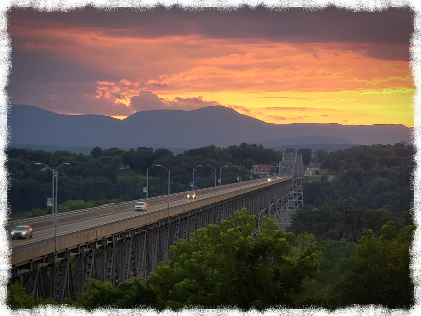 Rip Van Winkle Bridge and Catskill Mountains in Hudson Valley NY