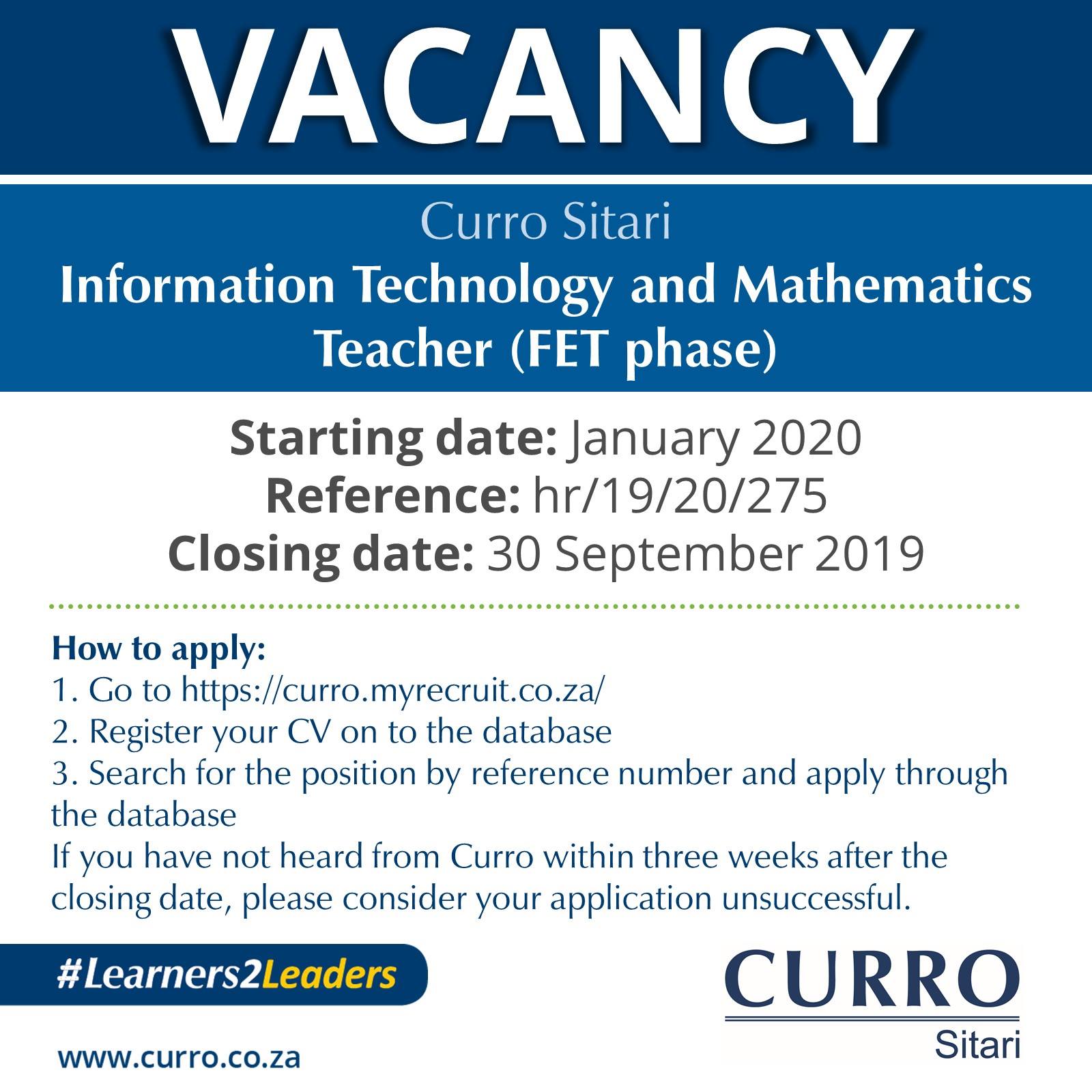 New vacancy available... - Curro Somerset West, Sitari Estate | Facebook