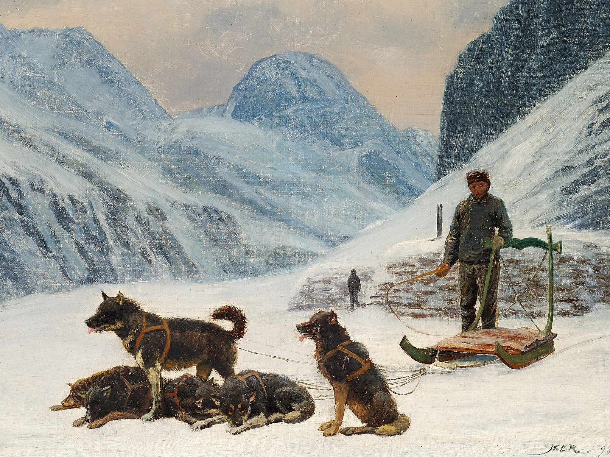 A Greenland inuit boy in a kayak off the coast), 1870, by the