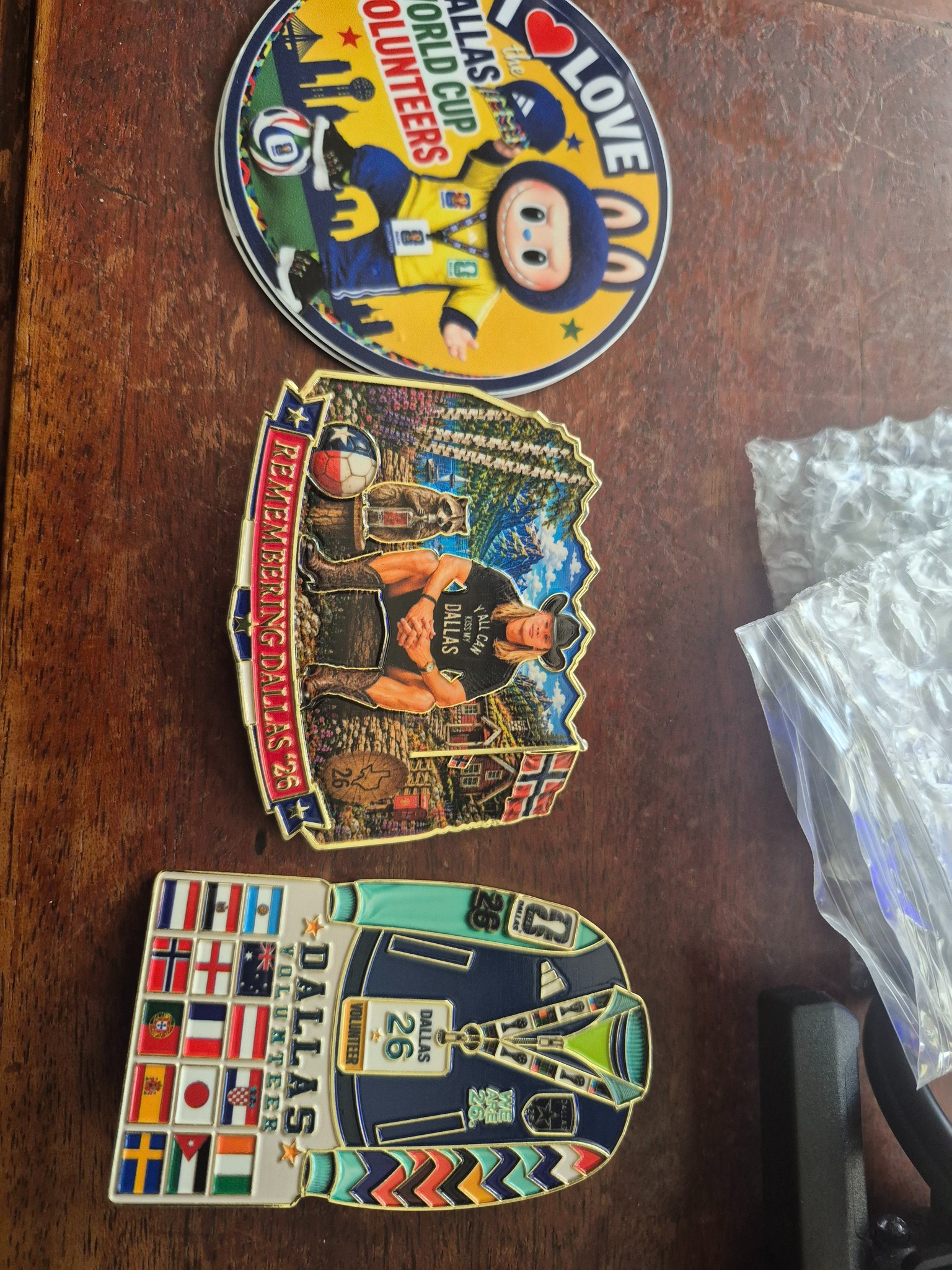 FIFA World Cup 2026 Dallas volunteer pin and raccoon received