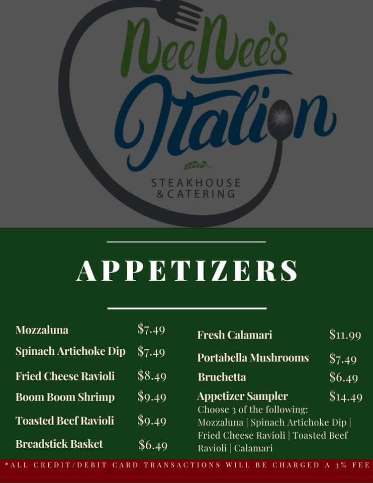 New menu at Nee Nee's Italian... - Truman Lake Fishing Intel