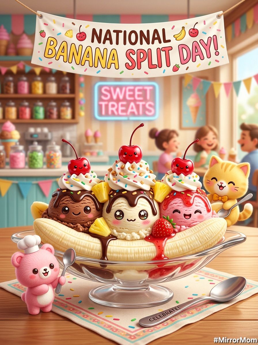 Hooray, it's National Banana Split Day! 🍌🍨 Put a cherry on top