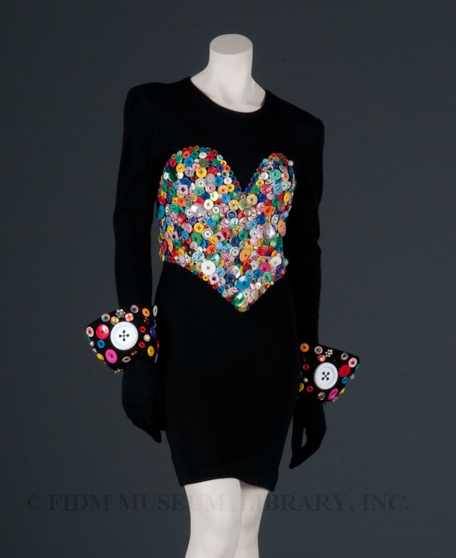 patrick kelly gold button dress Kelly's heart and gauntlet gloves free custom prom dress