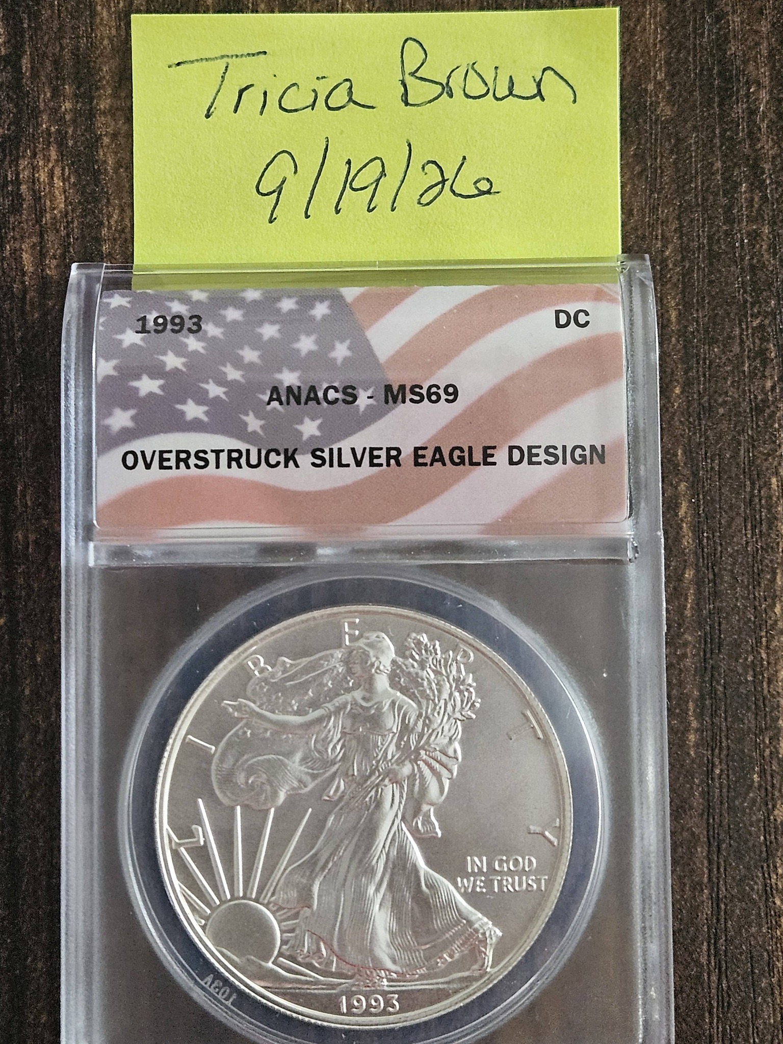 24 hour auction for 1993 ANACS MS69 overstruck silver eagle coin