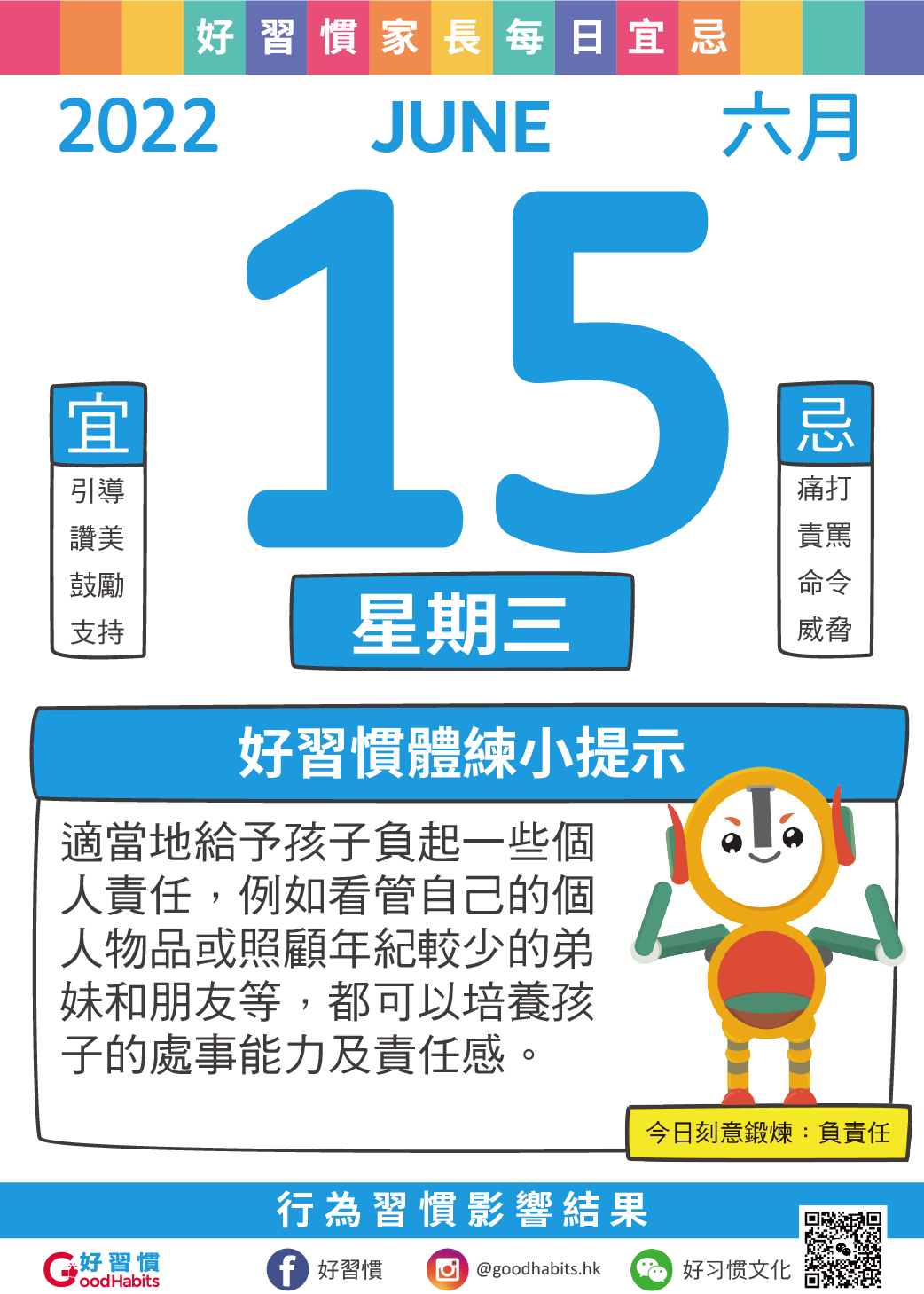 好習慣 - 【好習慣】適當地給予孩子負起一些個人責任，例如看管自己的個人物品或照顧年紀較少的弟妹和朋友等，都可以培養孩... | Facebook