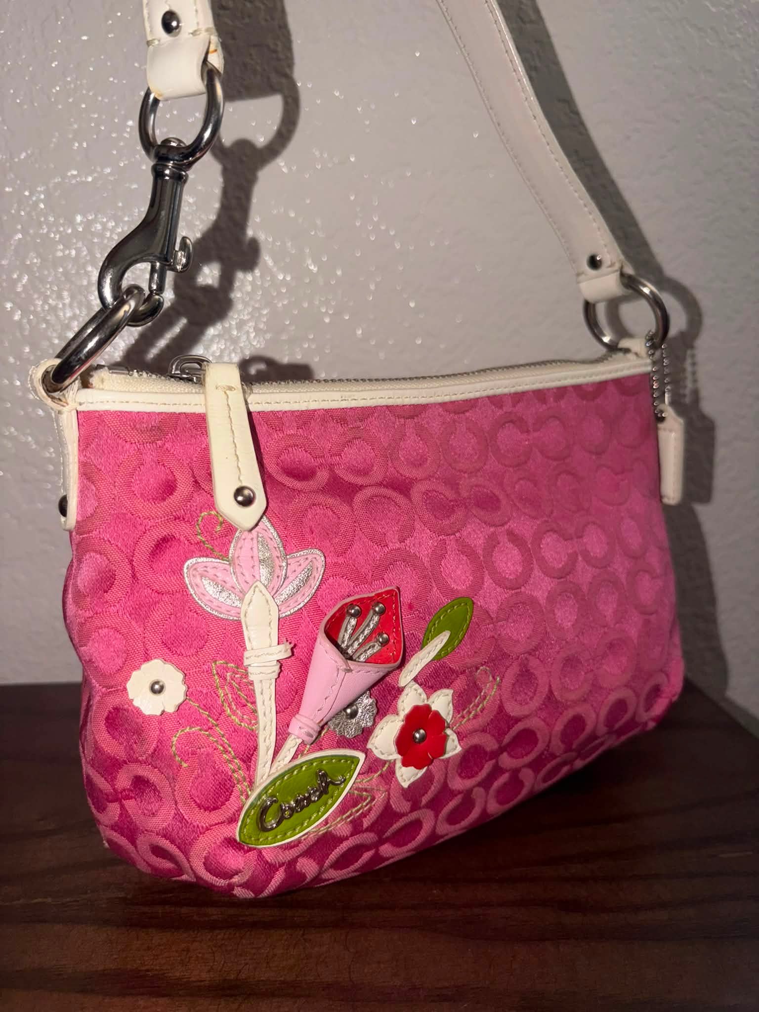 Coach Y2K Flower Canvas Pink Trim Mini Shoulder Bag for Sale