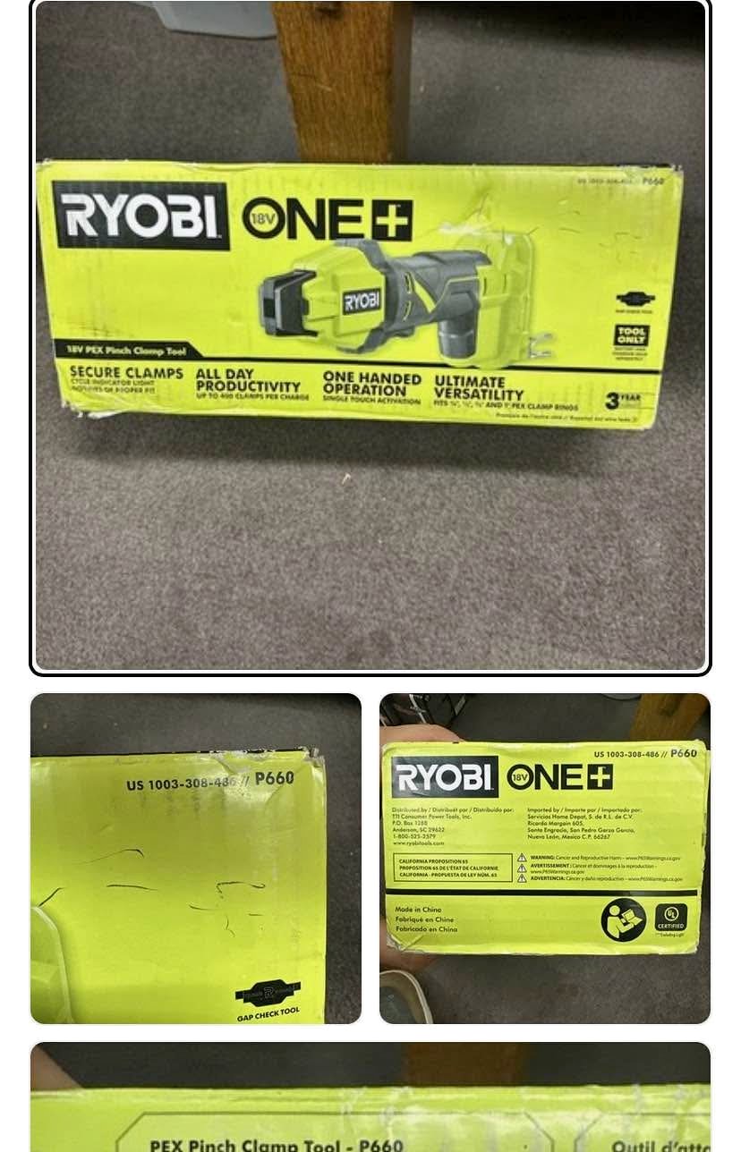 Ryobi P660 18V Lithium-Ion Cordless PEX Tubing Clamp Tool - - Clamps ...