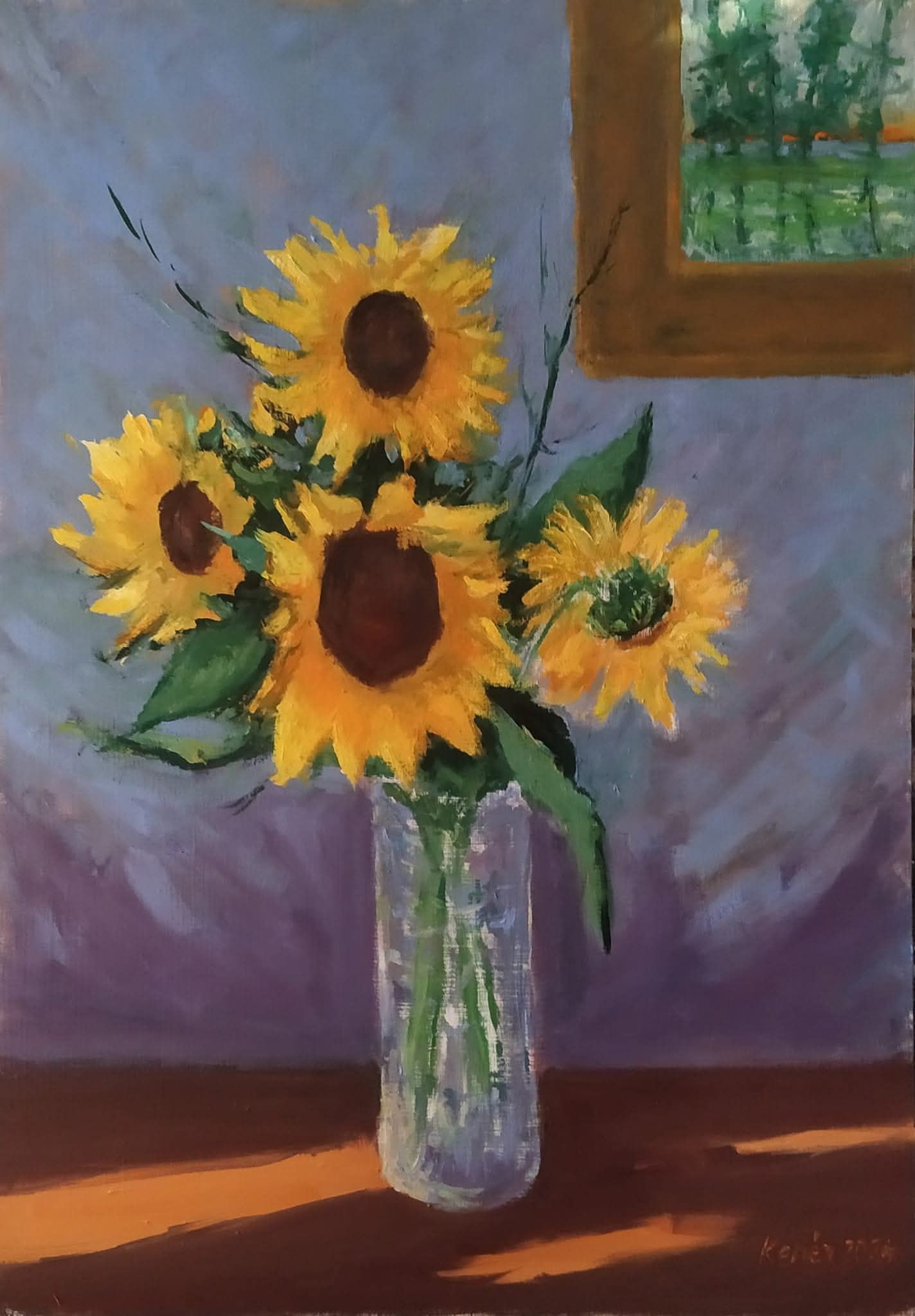 Sunflowers. Oil on wooden panel. 50 X 35 cm. By István Kenéz Hungary