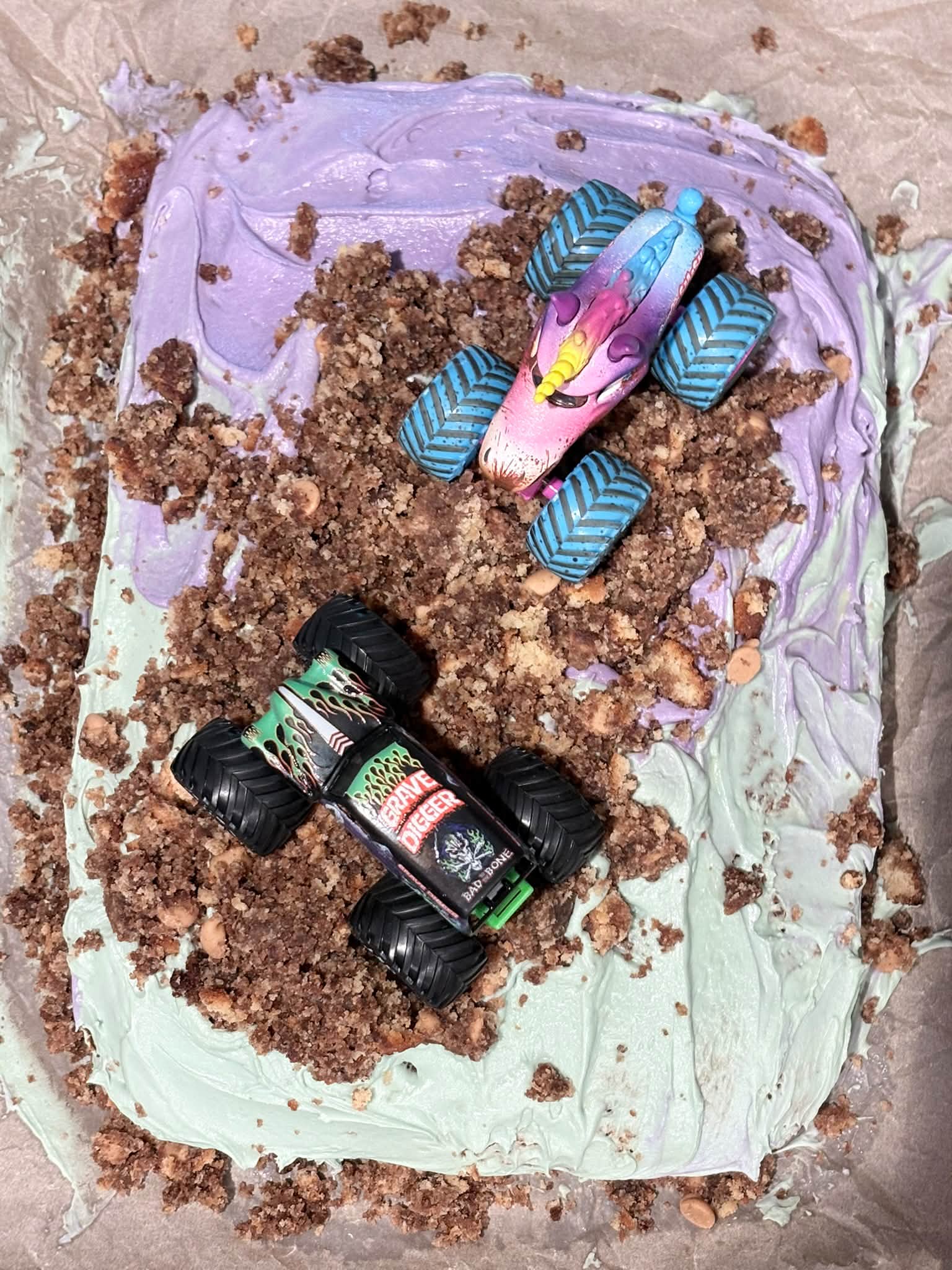 Josh requested a chocolate cake with a Monster Jam themed cake for