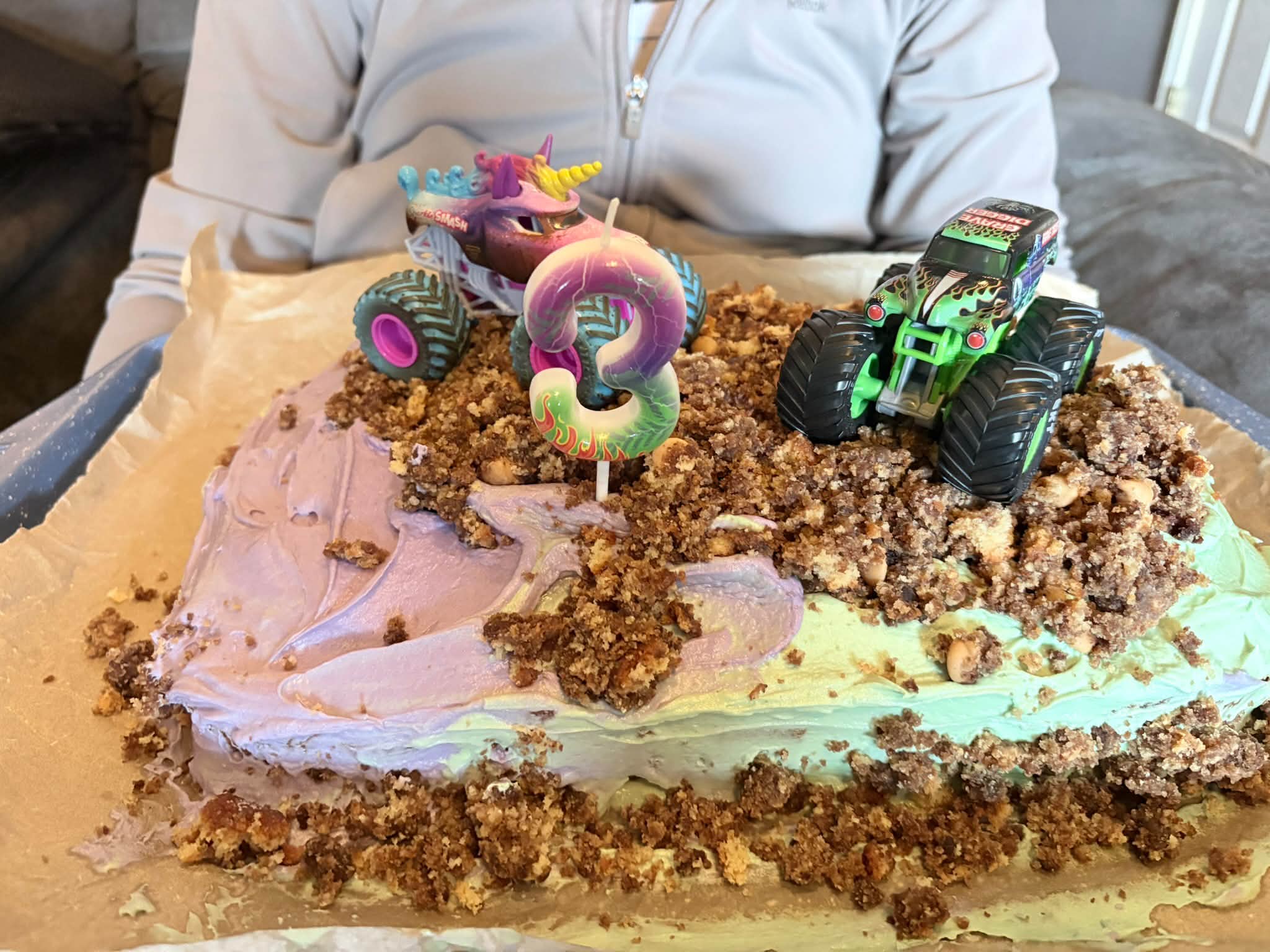 Josh requested a chocolate cake with a Monster Jam themed cake for