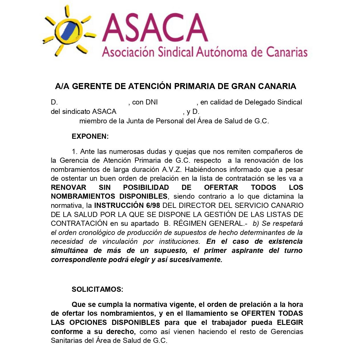 ☀️ ASACA Denuncia: RENOVACIÓN... - ASACA Sindicato Sanidad | Facebook