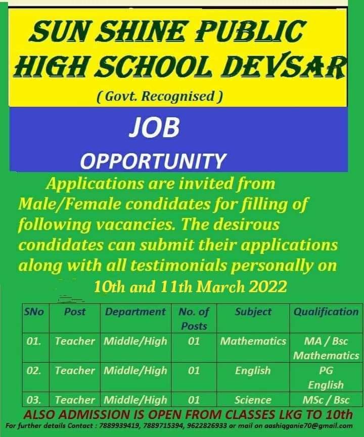 Sun Shine Public School Devsar | Kulgam