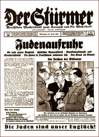 Published in July 1934, this issue of Der Stürmer portrayed Jews
