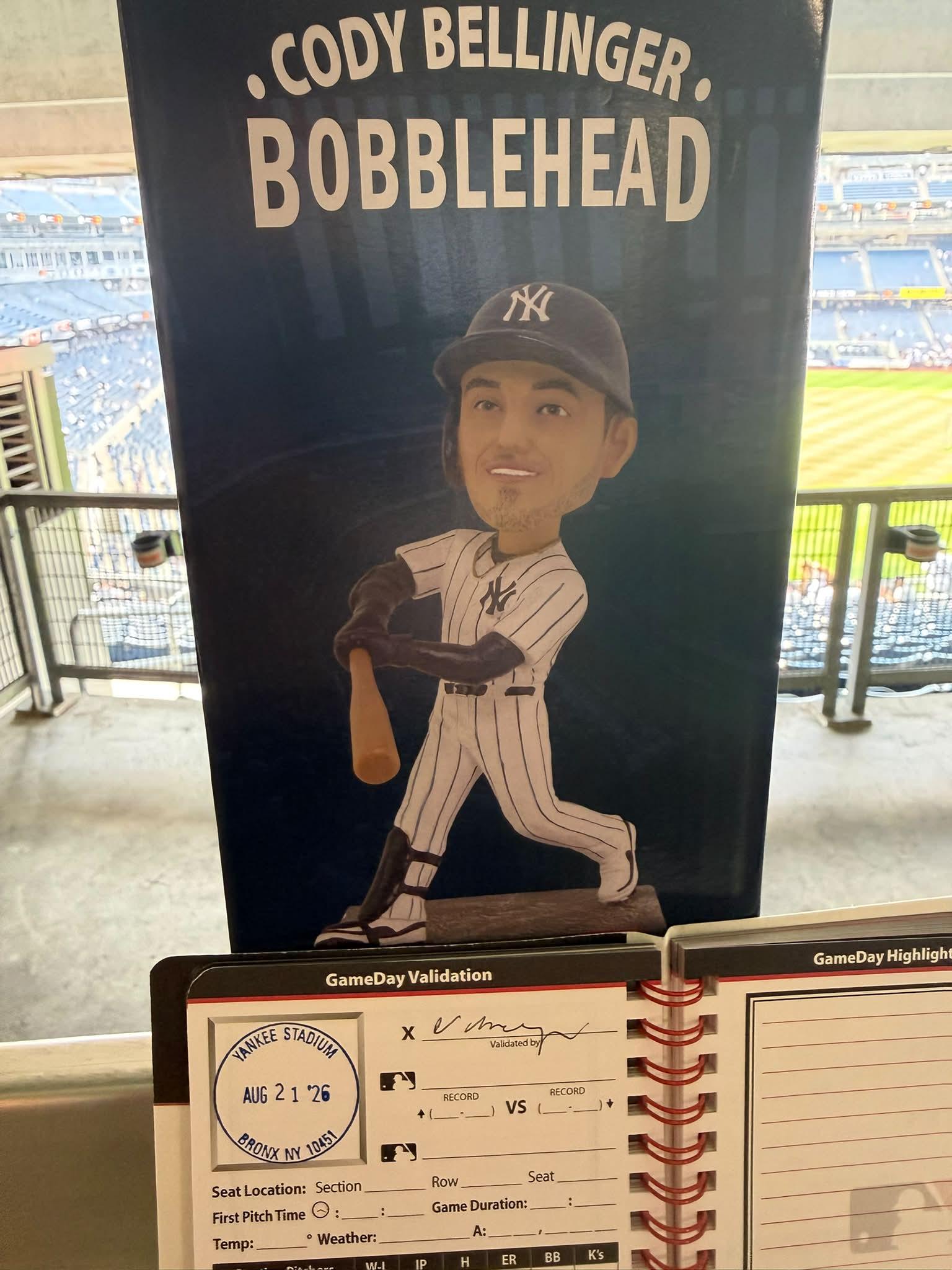 Cody Bellinger bobblehead at Yankee Stadium game on August 26