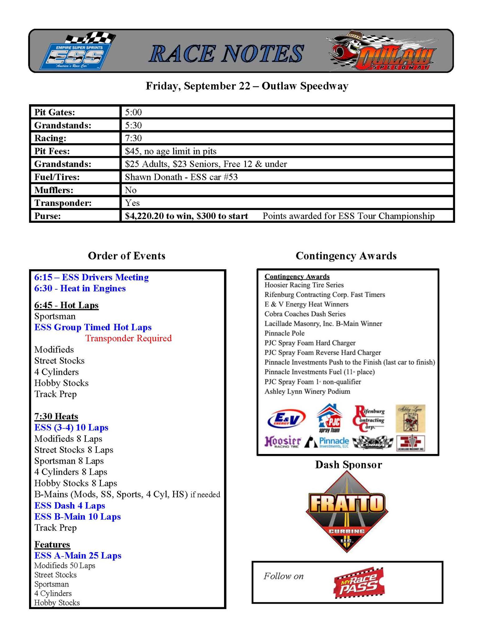 Order of events for Outlaw... - Empire Super Sprints