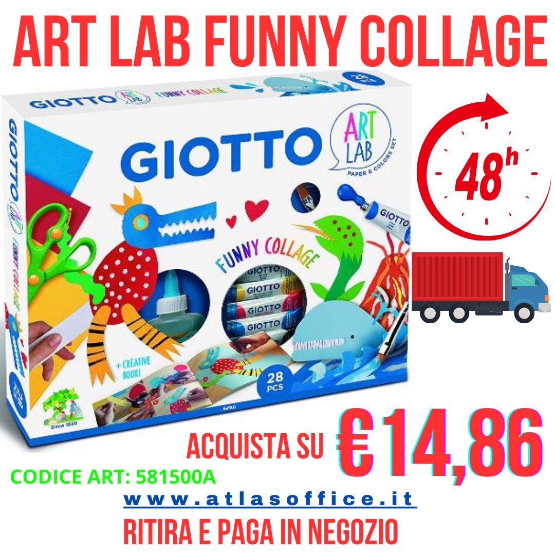 Set Funny Collage GIOTTO Art Lab - Gouache, Colle, Ciseaux, Pinceau - Activités Créatives Pour Enfants