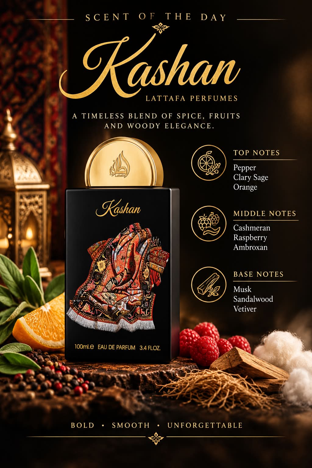Kashan by Lattafa Perfumes fragrance notes and description