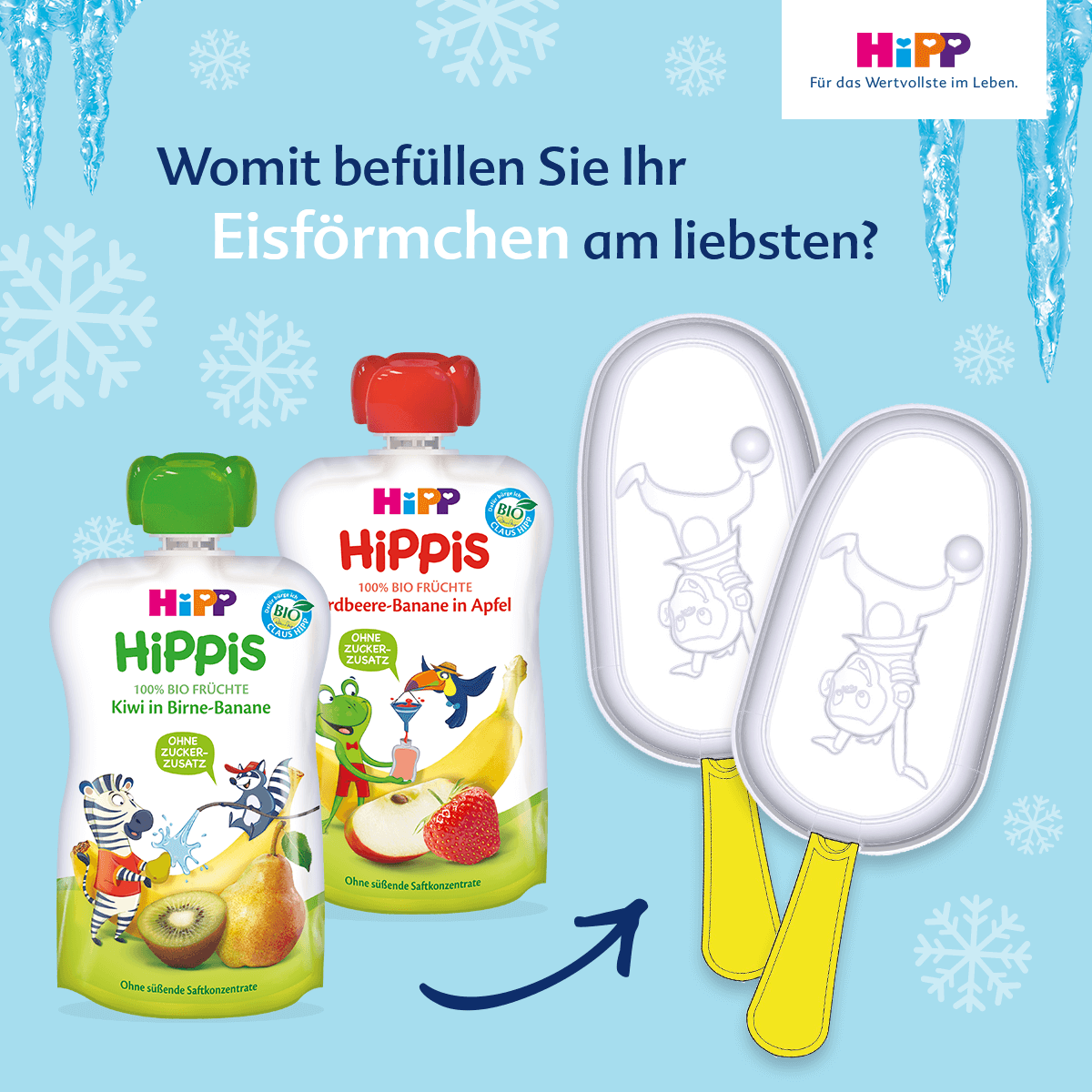 HiPPiS-Eis? Nichts leichter als das! 🤩🍦 Mit den praktischen Eisförmchen von HiPP können Sie aus unseren HiPPiS Fruchteis ganz leicht selber machen. Welche Eis-Sorte stellen Sie sich besonders köstli