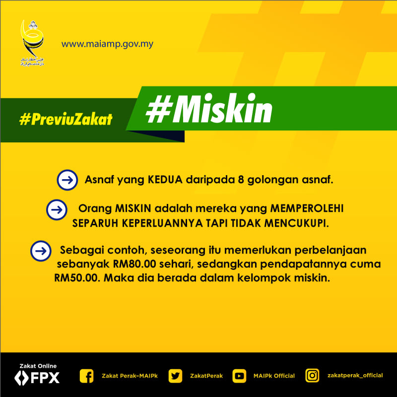 Zakat Perak Maipk Asnafmiskin Berapakah Jumlah Pendapatan Asnaf Miskin Mereka Yang Miskin Memperolehi Pendapatan Separuh Atau Lebih Tetapi Masih Tidak Mencukupi Daripada Keperluan Sebenar Sebagaimana Contoh Berikut Keperluan Sehari Sebanyak Rm80