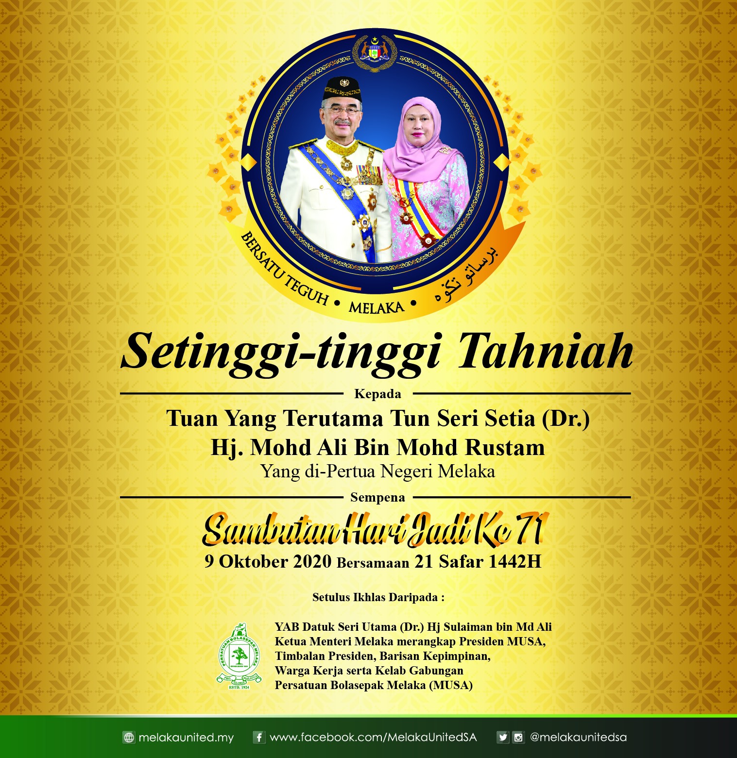 Melaka FA - SETINGGI-TINGGI TAHNIAH Kepada TUAN YANG TERUTAMA TUN SERI ...