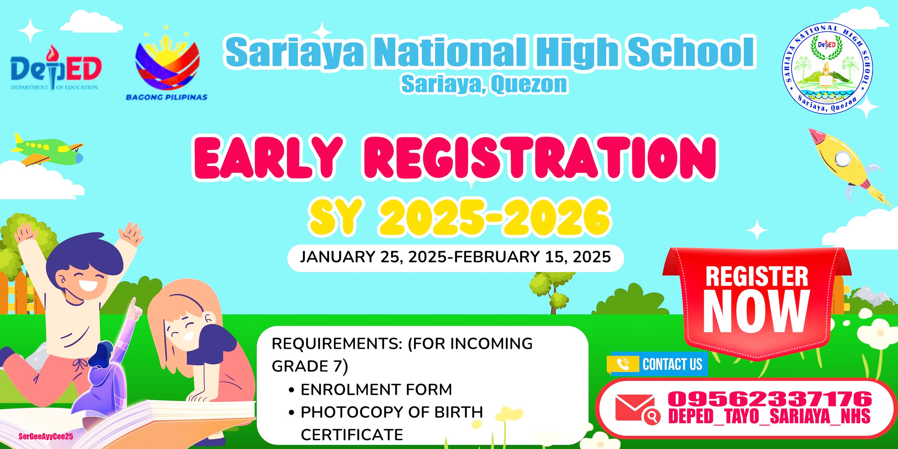 Early Registration for Incoming Grade 7 Students for School Year 2025-2026