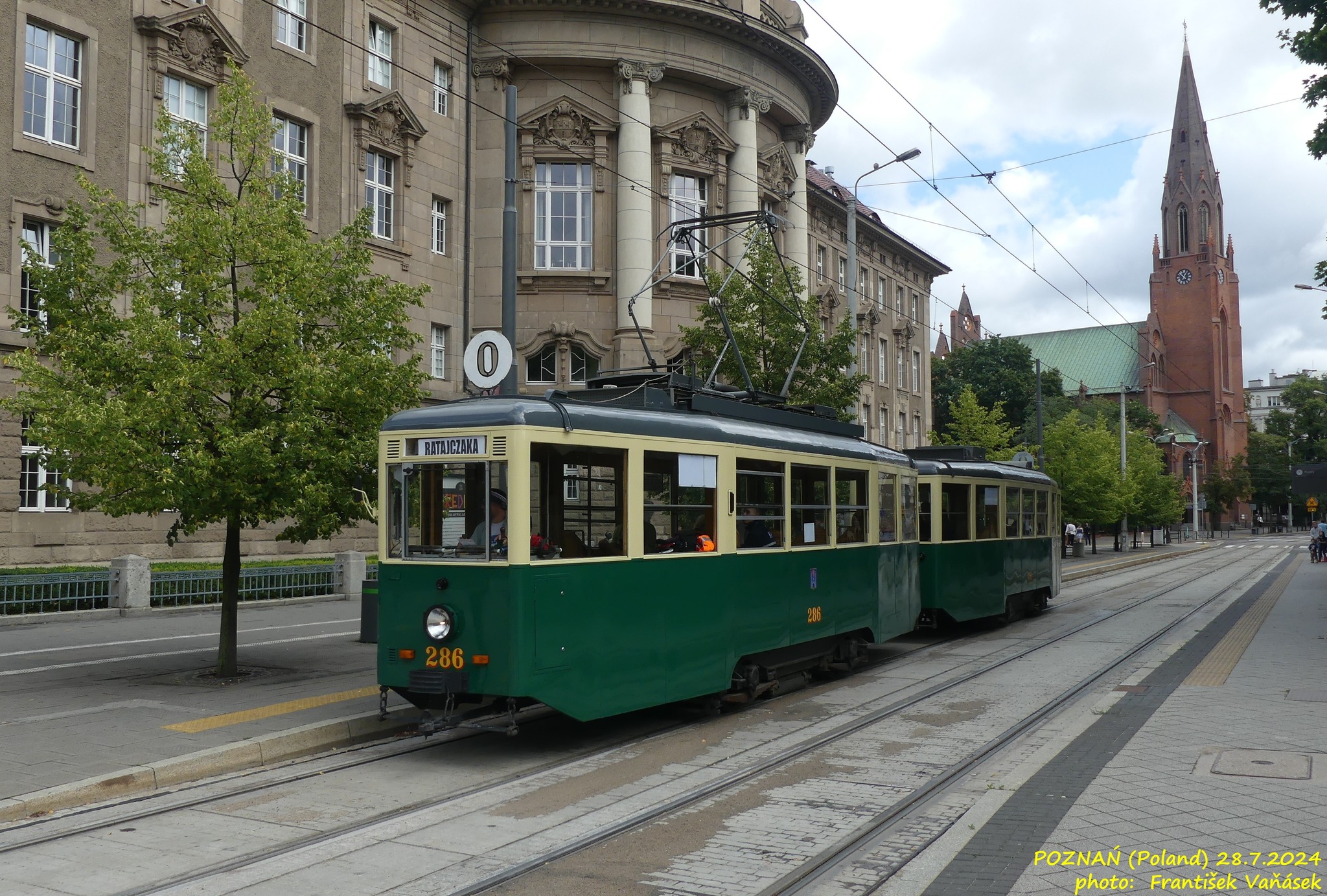 Historic tram train in Poznan, Poland