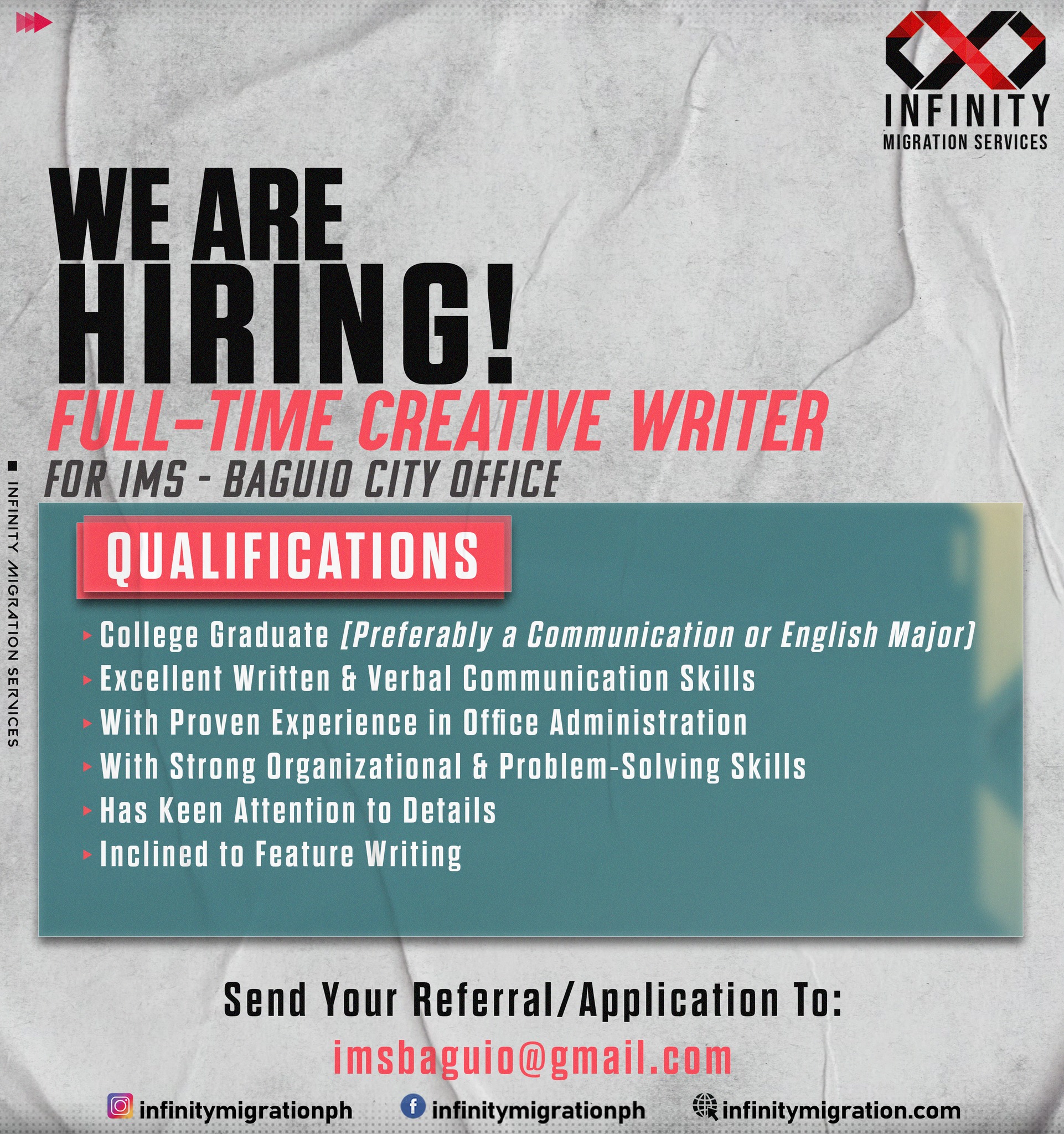 Infinity - ‼️URGENT HIRING! BE PART OF OUR GROWING TEAM! 🤩 We are ...