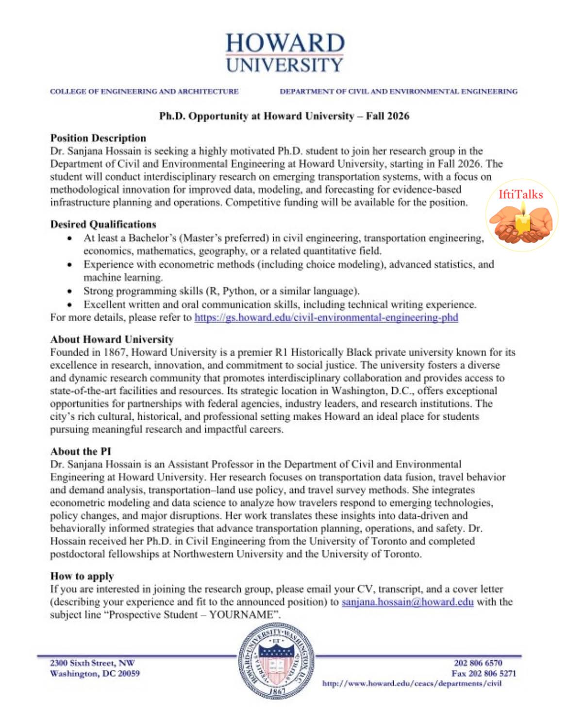 Muhammad - Fully Funded PhD Opportunity – Howard University (Fall 2026 ...