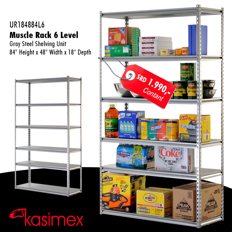 Kasimex - UR184884L6 Muscle Rack Grijs stalen rek met 6...